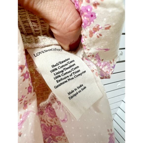 LoveShackFancy Floral Flutter Sleeve Compass Smocked Blouse Top Cream/Lilac S - Picture 6 of 8